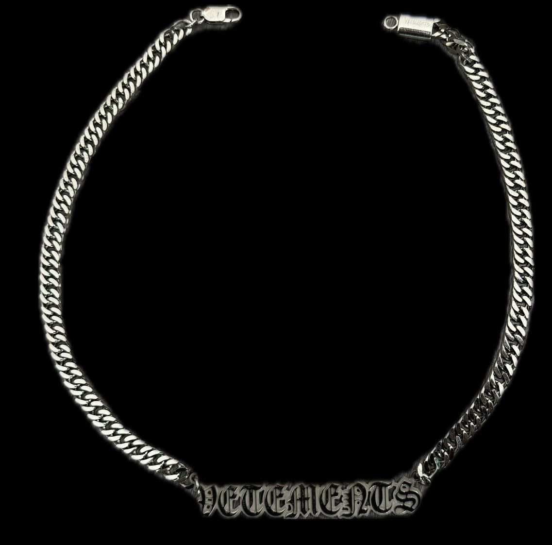 image of Vetements Gothic Logo Necklace in Silver, Men's