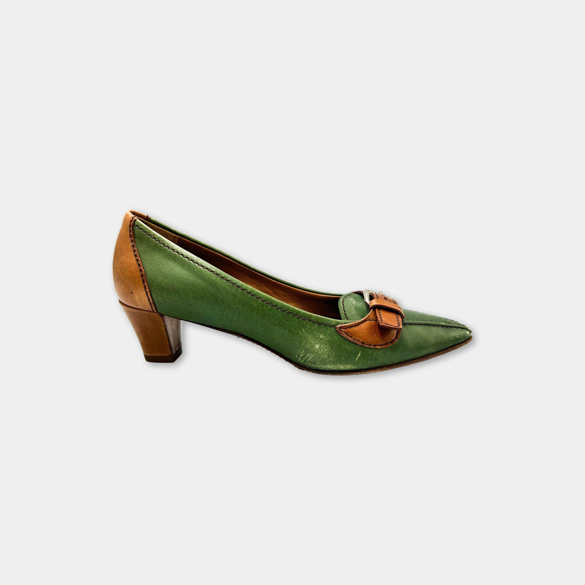 Prada Prada Green Leather Heels Size US 7 / IT 37 - 1 Thumbnail