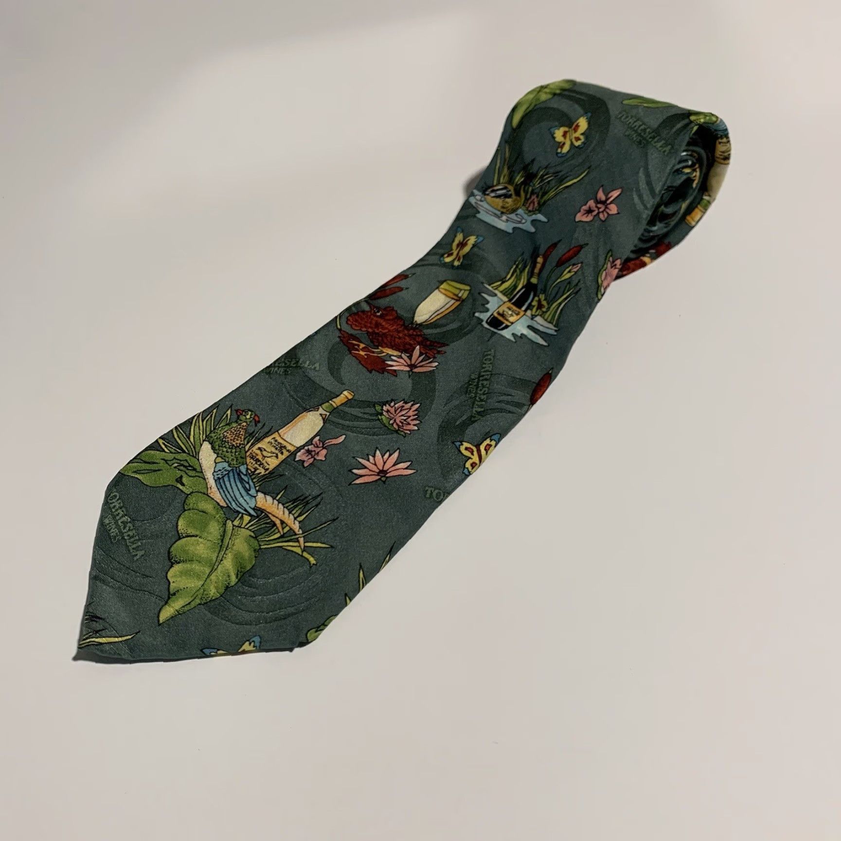 Vintage Vintage Men's Silk Tie MICHAEL BRUCE Made in USA Green Animal Print Party Business Size ONE SIZE - 7 Thumbnail