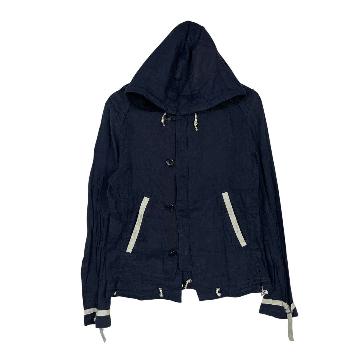 Vintage Bark Tannage Hooded Jacket Navy Horse Leather Trim Japanese Size S / US 4 / IT 40 - 1 Thumbnail