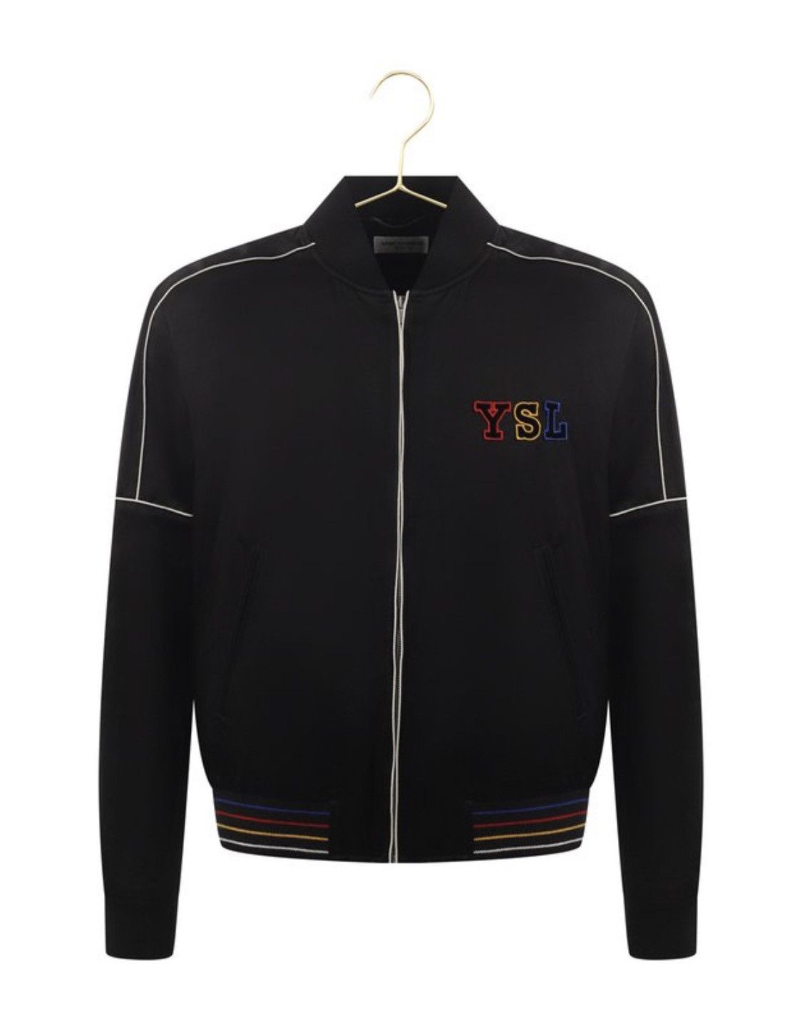 image of Saint Laurent Paris Wool Cozy Viscose Logo YSL Bomber Jacket in Black, Men's (Size Medium)