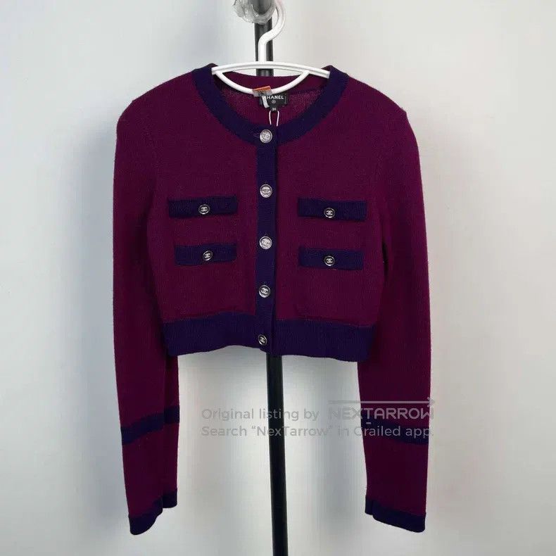 Chanel Chanel 23B Purple Cashmere Cardigan coat Size XXS / US 00 / IT 34 - 1 Thumbnail