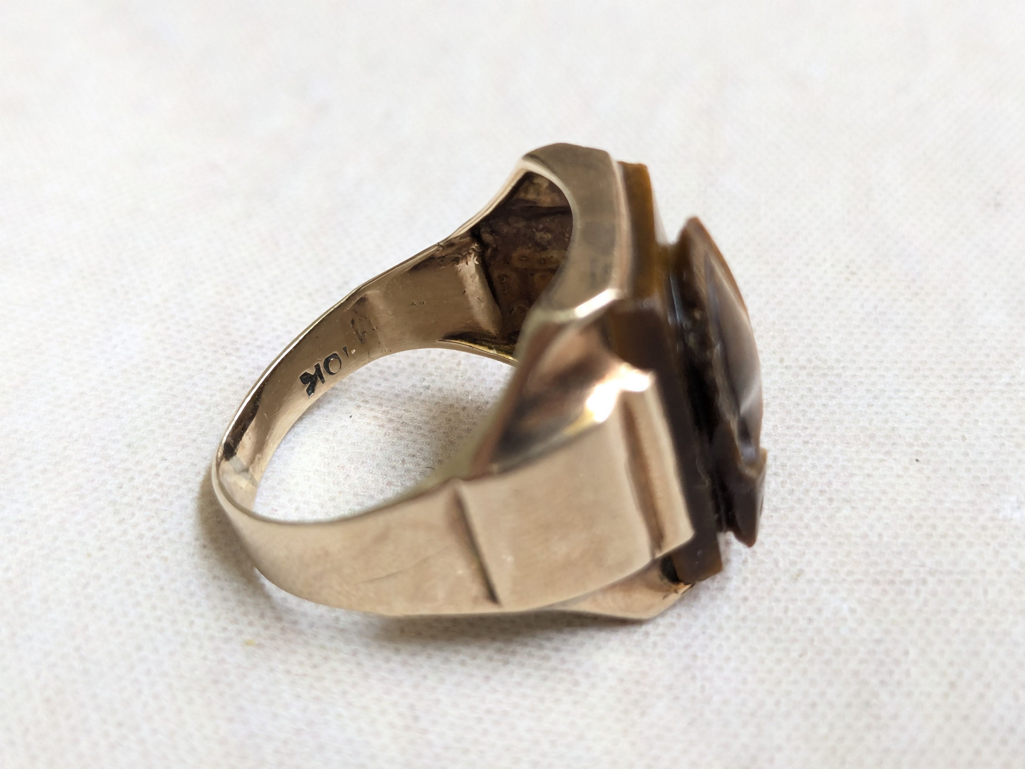 Jewelry × Vintage Vintage 10k Gold Ring Tiger's Eye 8 Cameo Rectangle Size ONE SIZE - 7 Thumbnail