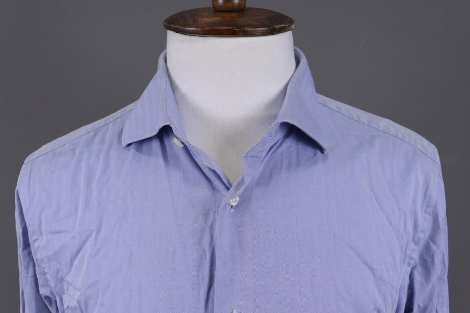 Designer Boggi Milano Slim Fit Blue Button Down Shirt 44 / 17 1/2 Size US M / EU 48-50 / 2 - 2 Thumbnail