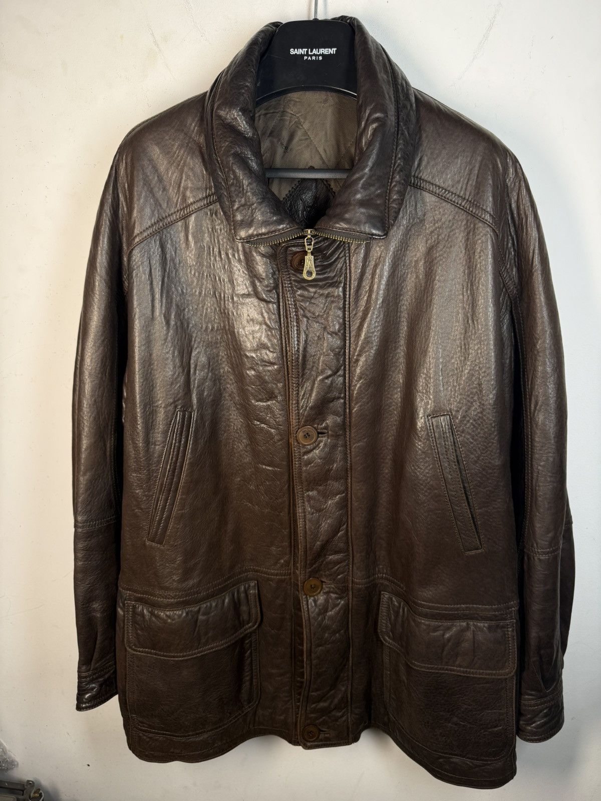 Yves Saint Laurent 90s Napa Leather YSL Jacket Soft Brown Warm Coat Long Size US L / EU 52-54 / 3 - 13 Thumbnail