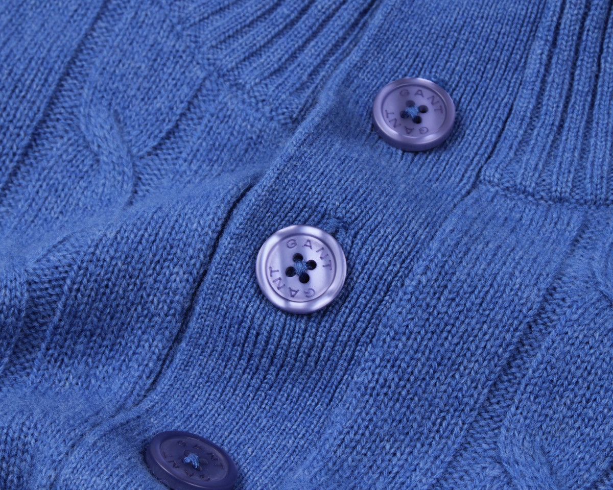 Gant GANT Lambs Wool Cable Knit Blue Button Sweater High Neck Size US M / EU 48-50 / 2 - 8 Thumbnail