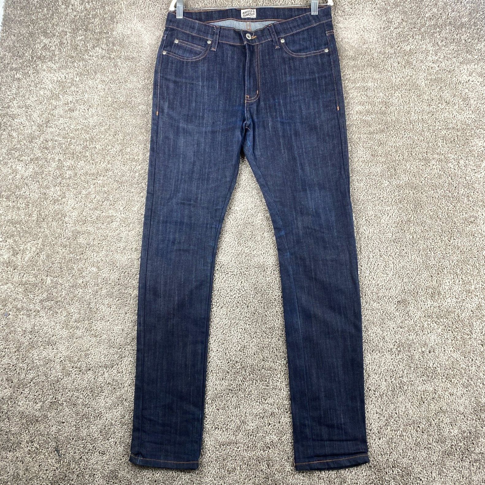 image of Vintage Naked & Famous Stacked Guy Skinny Jeans Men's 31 Blue Indigo Power Stretch in White