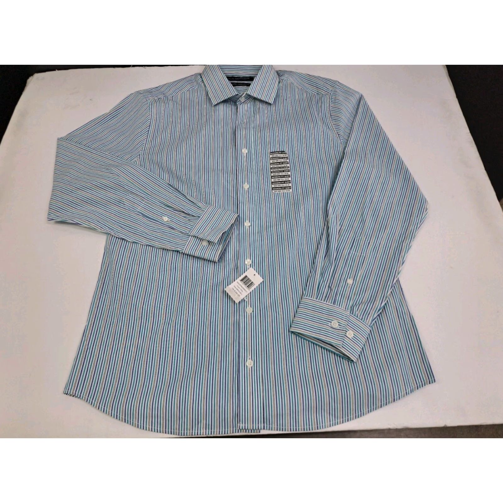 Vintage NWT Nick Graham Men's Modern Fit Teal Striped Long Sleeve Button-Up Shirt M Size US M / EU 48-50 / 2 - 2 Thumbnail
