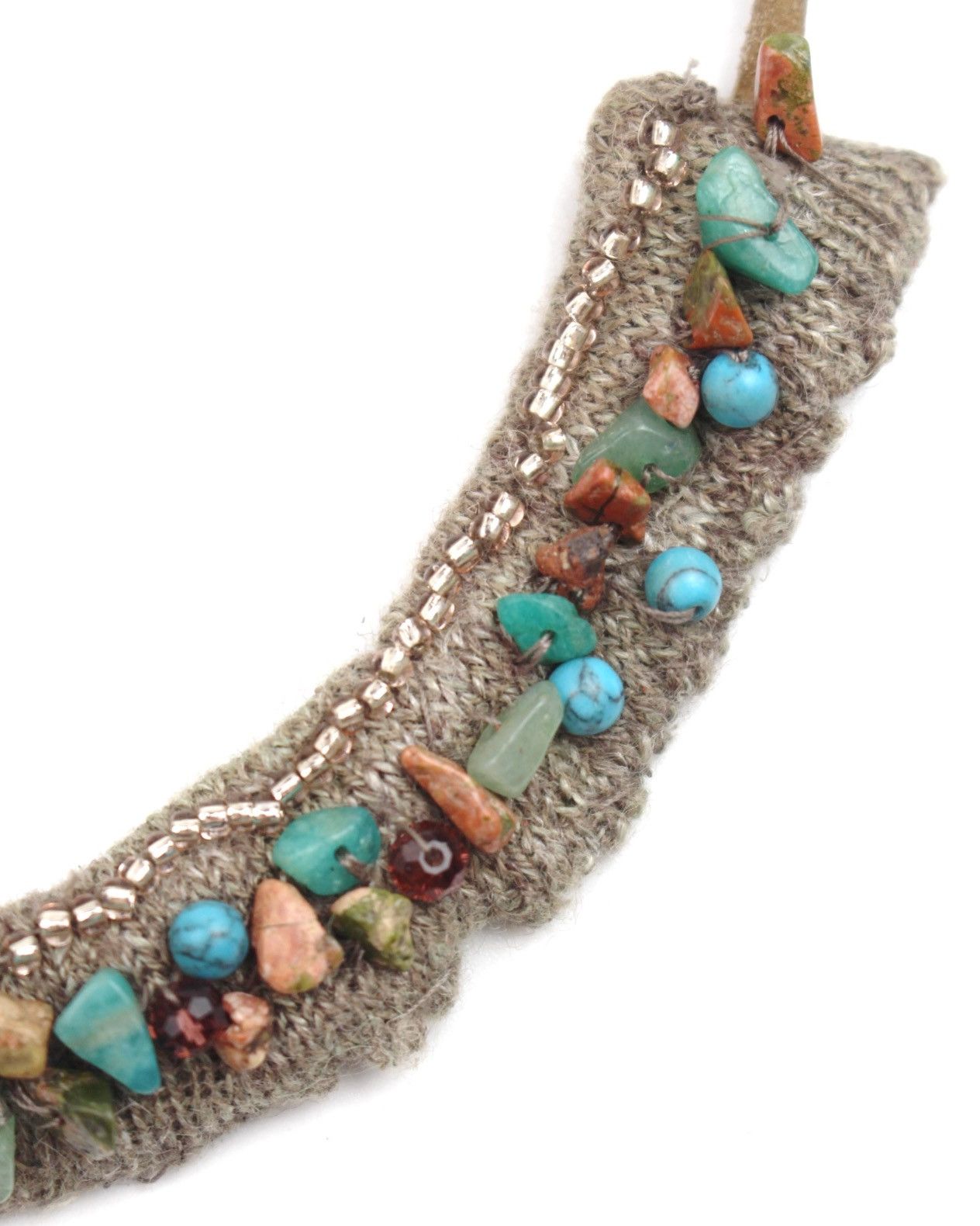 If Six Was Nine 1990S HANDMADE BOHO ETHNIC KNIT COLLAR NECKLACE MIXED STONES Size ONE SIZE - 3 Thumbnail