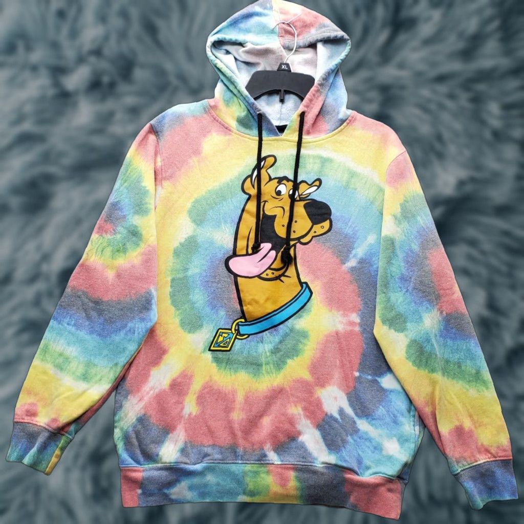 Rainbow Scooby Doo Hoodie Womens Medium Multicolor Tie Dye Fleece Lined Graphic Front Pullover Sweatshirt Size M / US 6-8 / IT 42-44 - 1 Thumbnail