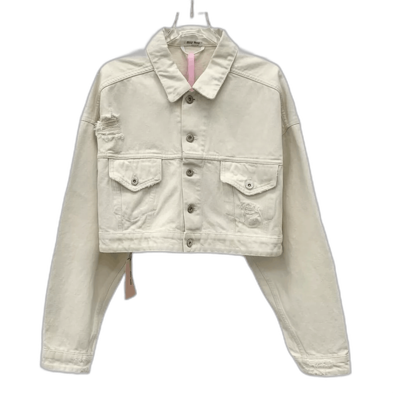 Miu Miu Miu Miu Beige Cotton Long Sleeve Denim Jacket Size US M / EU 48-50 / 2 - 1 Thumbnail