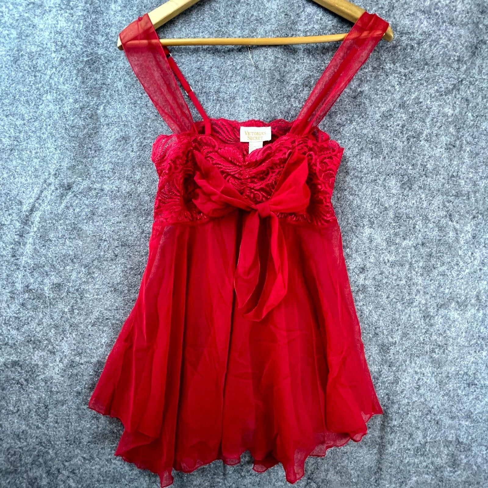 Victoria's Secret Vintage Victorias Secret Lingerie Med Red Babydoll Lace Bow Size ONE SIZE - 1 Thumbnail