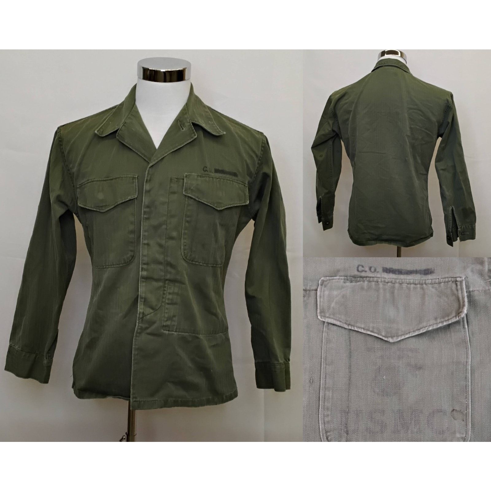 Other USMC Uniform Shirt Men's S Green Herringbone Twill VTG 40s Size US S / EU 44-46 / 1 - 1 Thumbnail