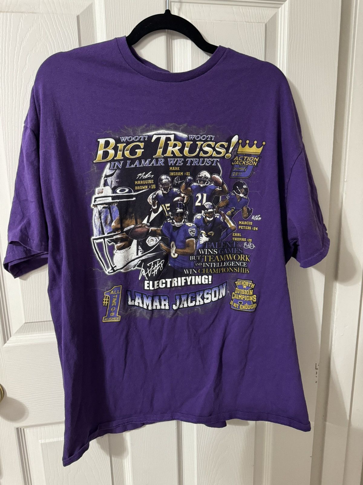 NFL × Vintage Baltimore Ravens “In Lamar We Trust” Delta Pro Weight Tee Size US XXL / EU 58 / 5 - 1 Thumbnail