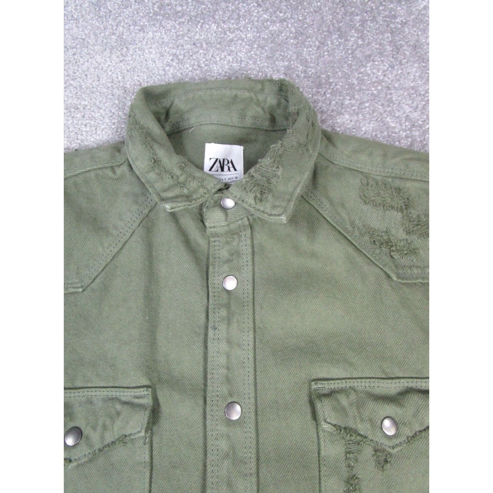 Zara Zara Jacket Womens Small Green Cotton Canvas Pleated Jacket Size S / US 4 / IT 40 - 2 Thumbnail