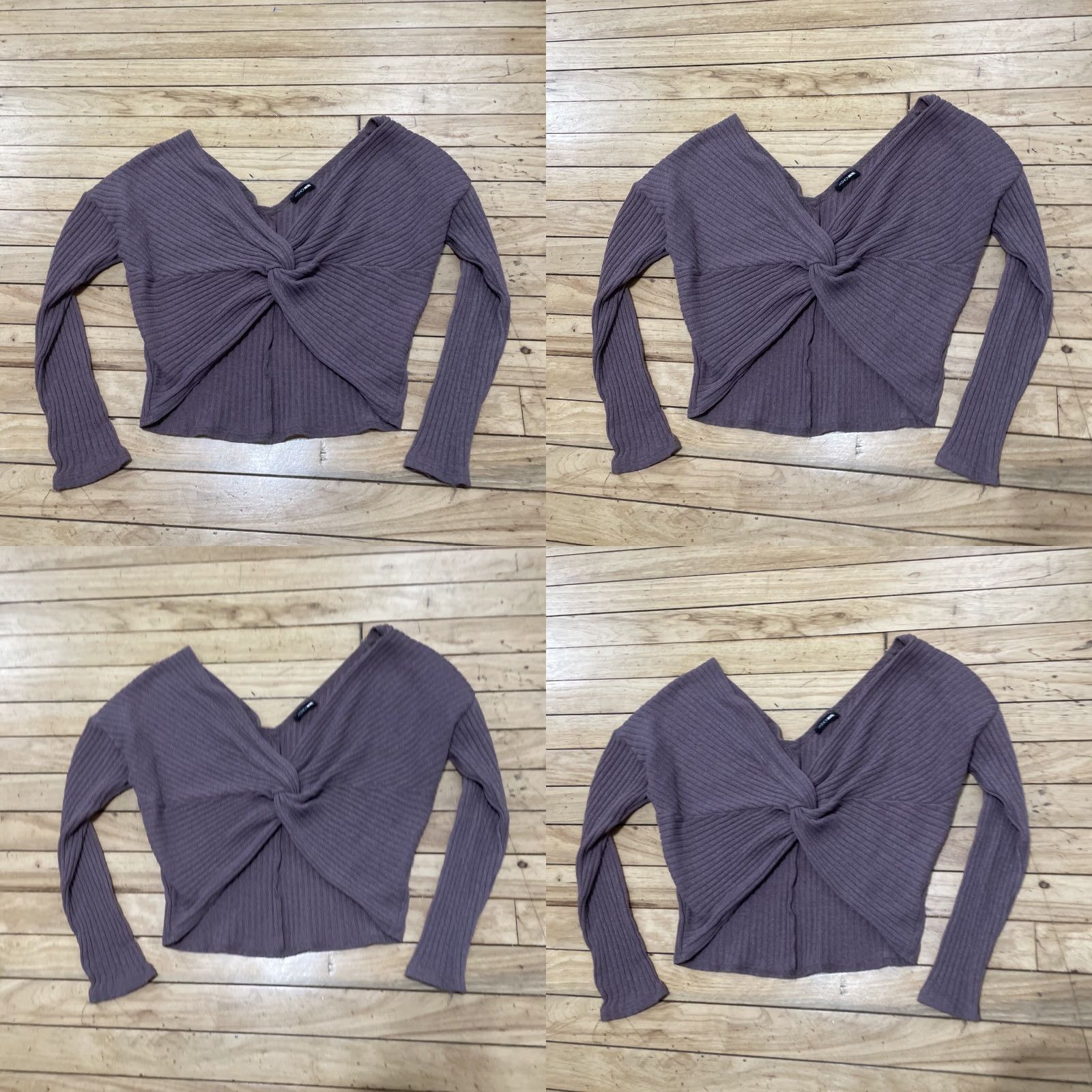 Fashion Nova Fashion Nova Womens Twist Sweater Crop Ribbed V-Neck Dolman Sleeve Purple XS Size XS / US 0-2 / IT 36-38 - 8 Thumbnail