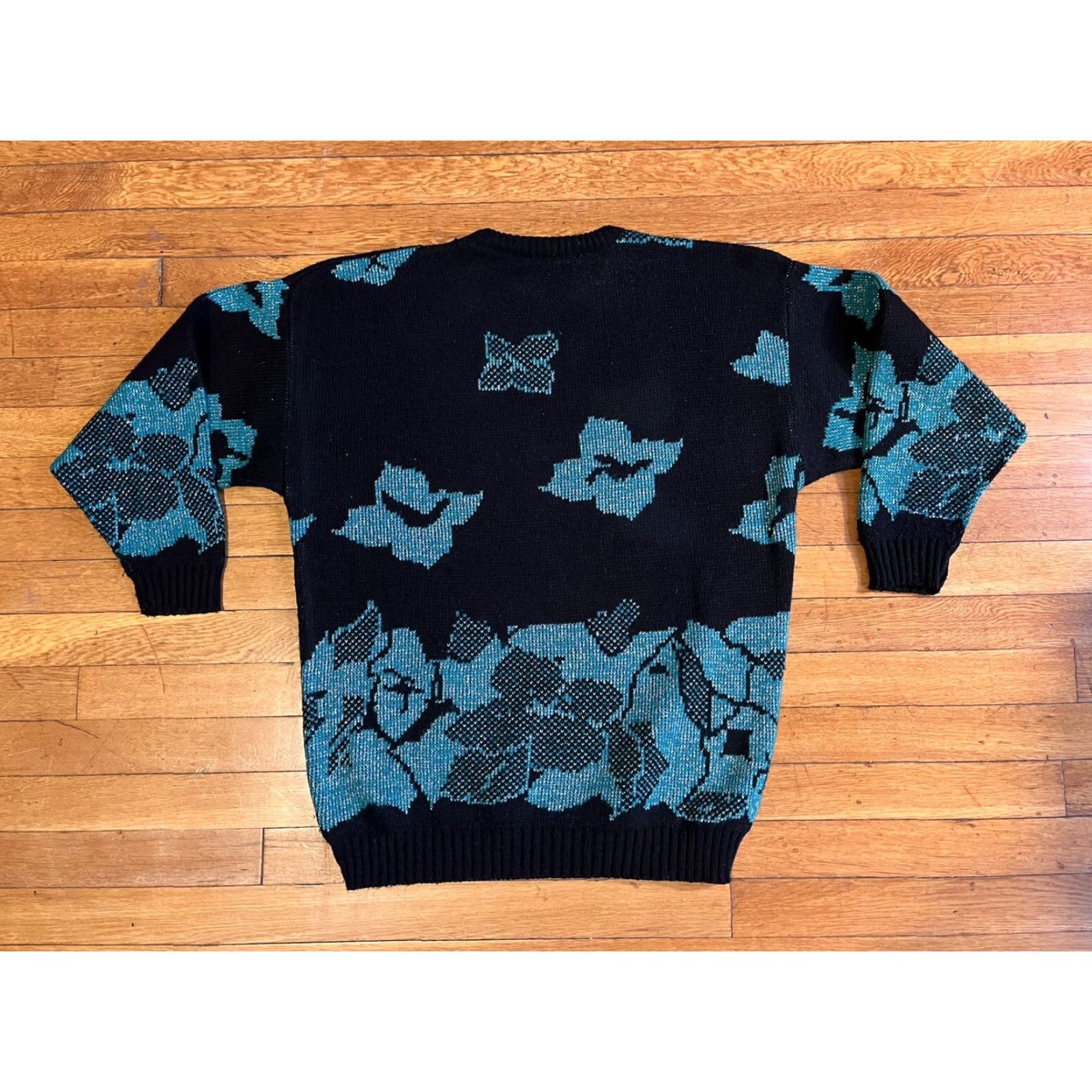 Vintage VINTAGE Marilu Exclusive Sweater Women’s L Black Floral Knitted Pullover Crew Neck Long Sleeve 80s 90s Retro Hipster Floral Metallic Size L / US 10 / IT 46 - 5 Thumbnail