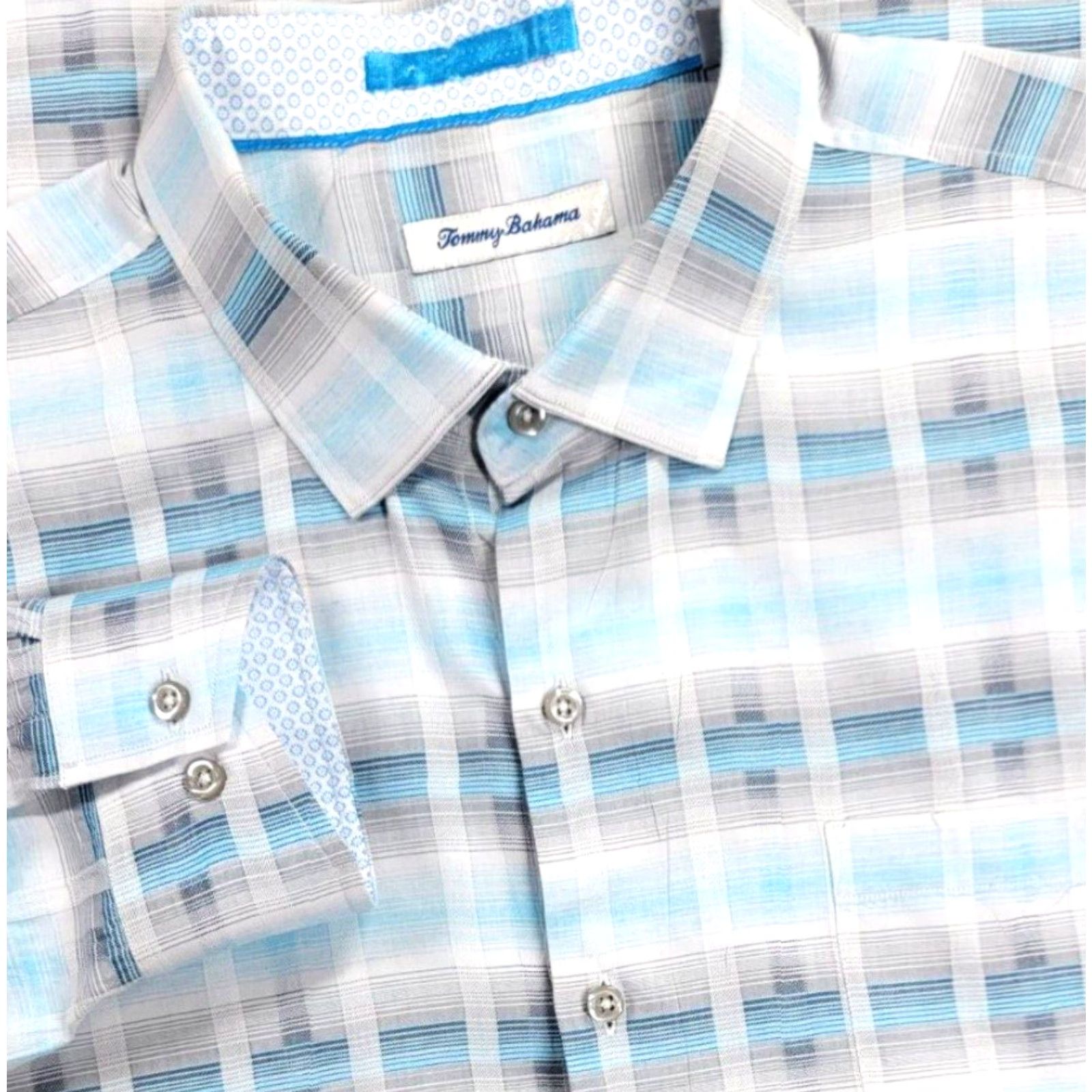 Tommy Bahama Tommy Bahama Mirage Plaid Shirt Island Blue Silk Cotton Blend Long Sleeve XXL XL? Size US XL / EU 56 / 4 - 3 Thumbnail