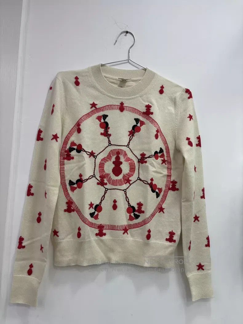 Hermes Hermes White Goat Hair Sweater with Red Embroidery Size S / US 4 / IT 40 - 1 Thumbnail