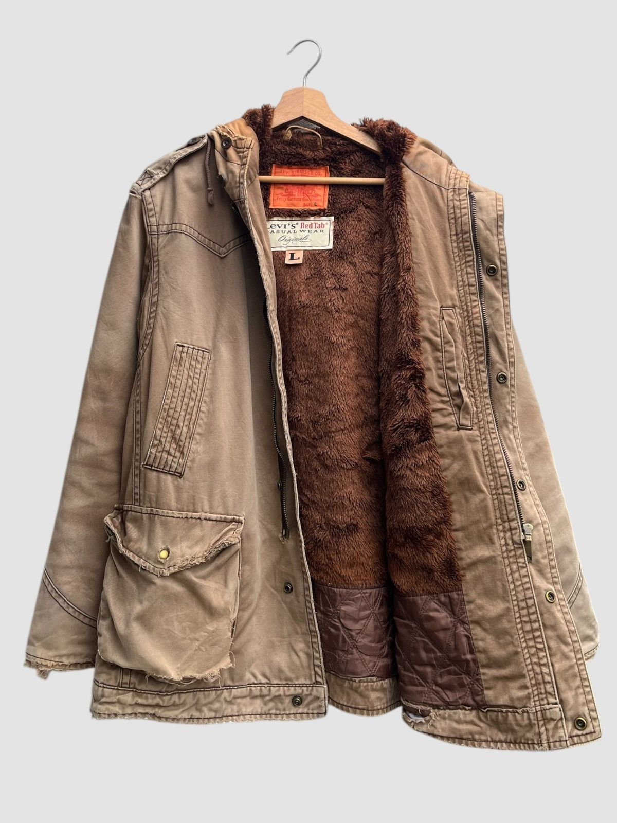 Levi's Distressed Levi’s Mod/Military Fur Lining Hooded Jacket Size US L / EU 52-54 / 3 - 6 Thumbnail