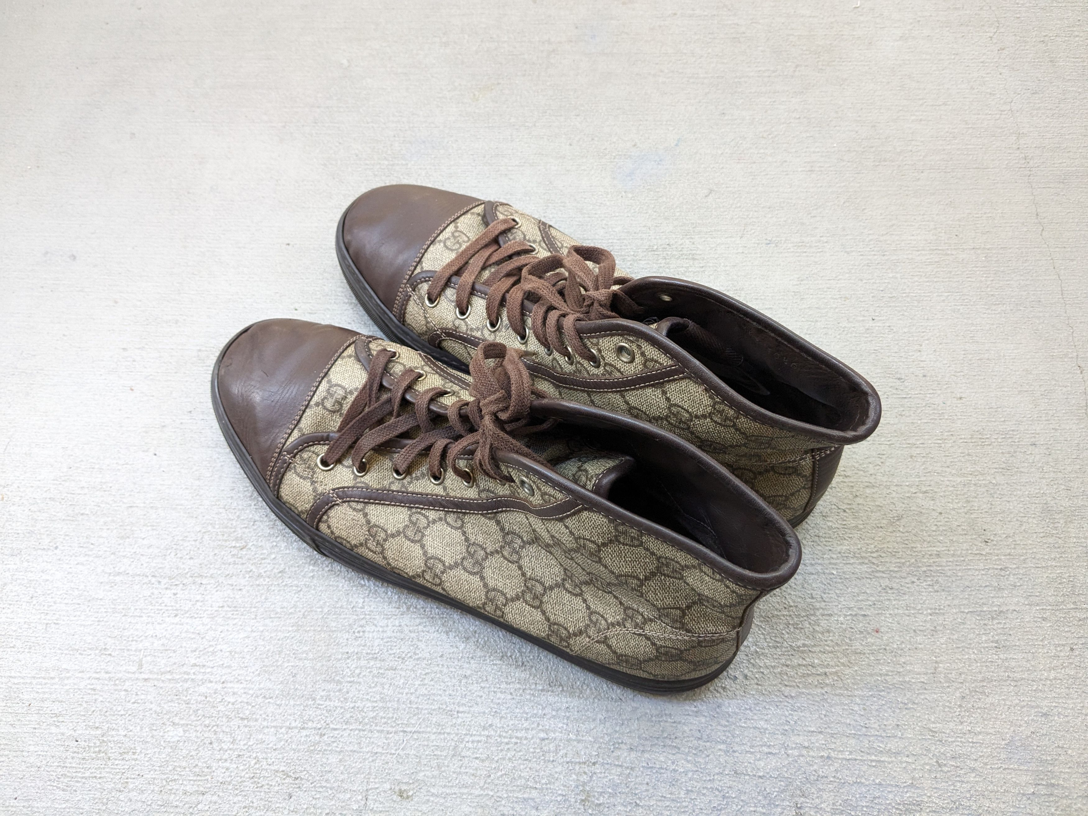 Gucci Gucci High Top Sneakers Brown Leather 10 Lace Up Canvas Size US 10 / EU 43 - 13 Thumbnail