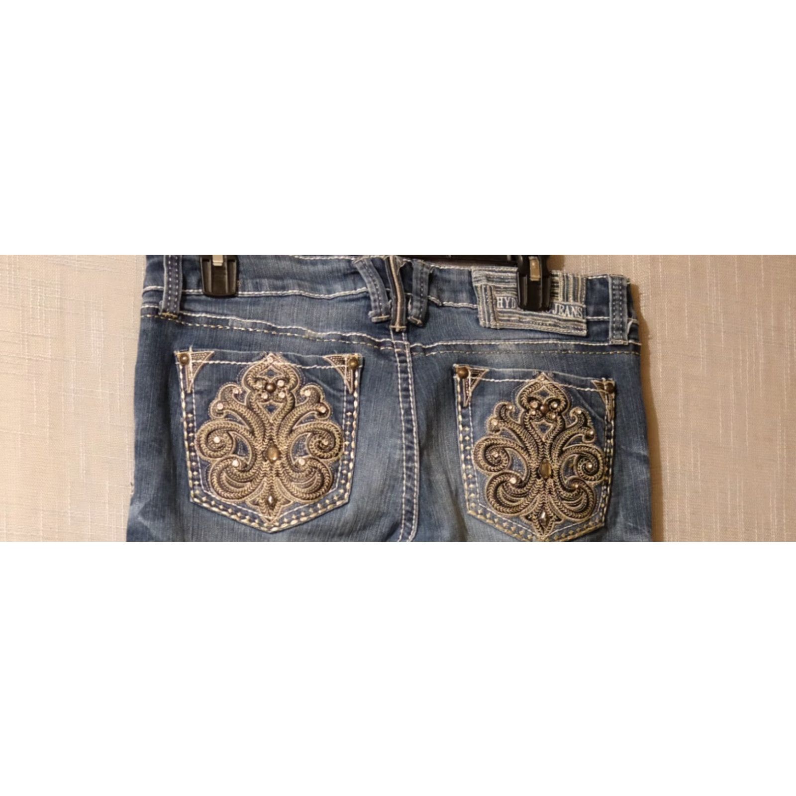 Denime HYDRAULIC Jeans Bootcut Stretch Denim EmBellished Embroidered Womens 12 Blue 32in Inseam Slit? Embellished not? Size 24" / US 00 / IT 34 - 6 Thumbnail