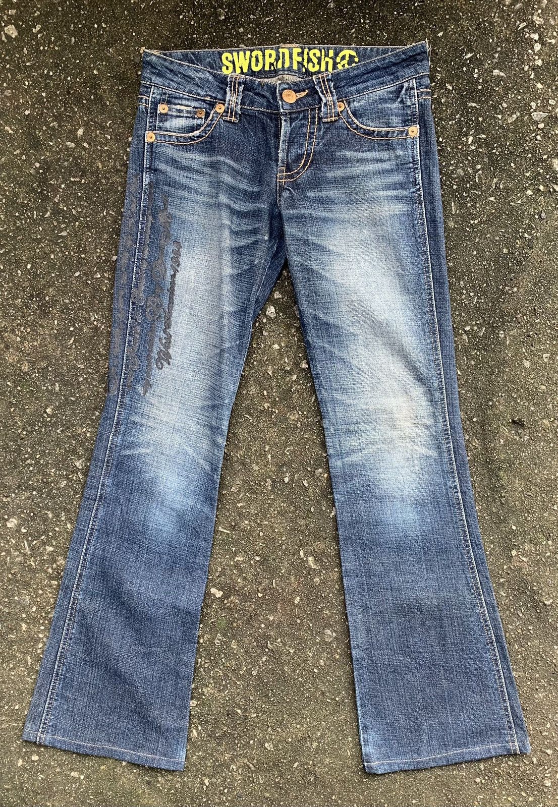 Japanese Brand Sword Fish Flare Unisex Denim Jeans Pants Size US 29 - 3 Thumbnail