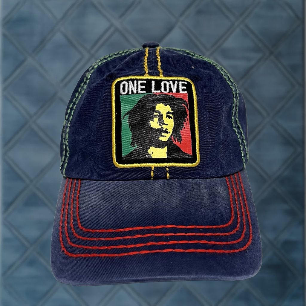 Vintage Bob Marley Hat Cap One Love Mens Dad Strap Back Navy Blue Casual Adjustable Hat Size ONE SIZE - 1 Thumbnail