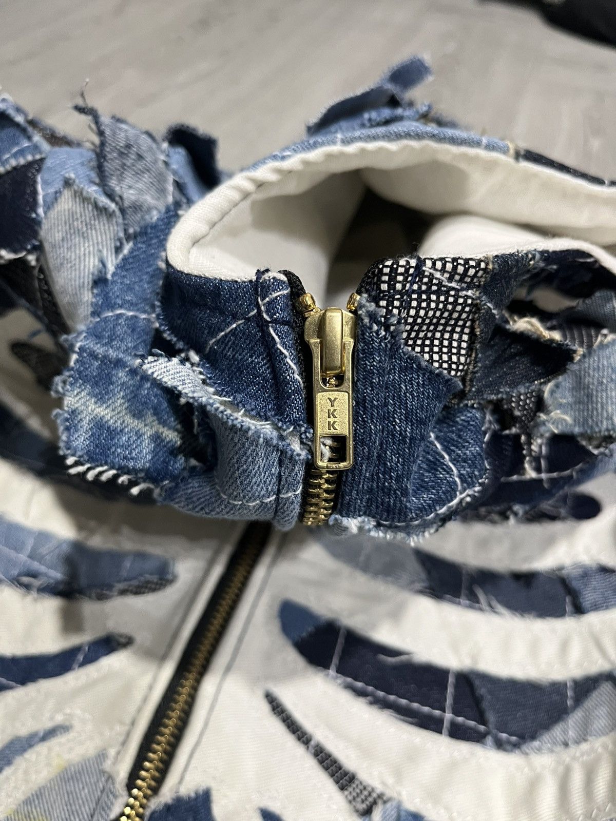 Japanese Brand Kapital Style Boro Sashiko Skeleton Zip Denim Jacket Size US L / EU 52-54 / 3 - 5 Thumbnail