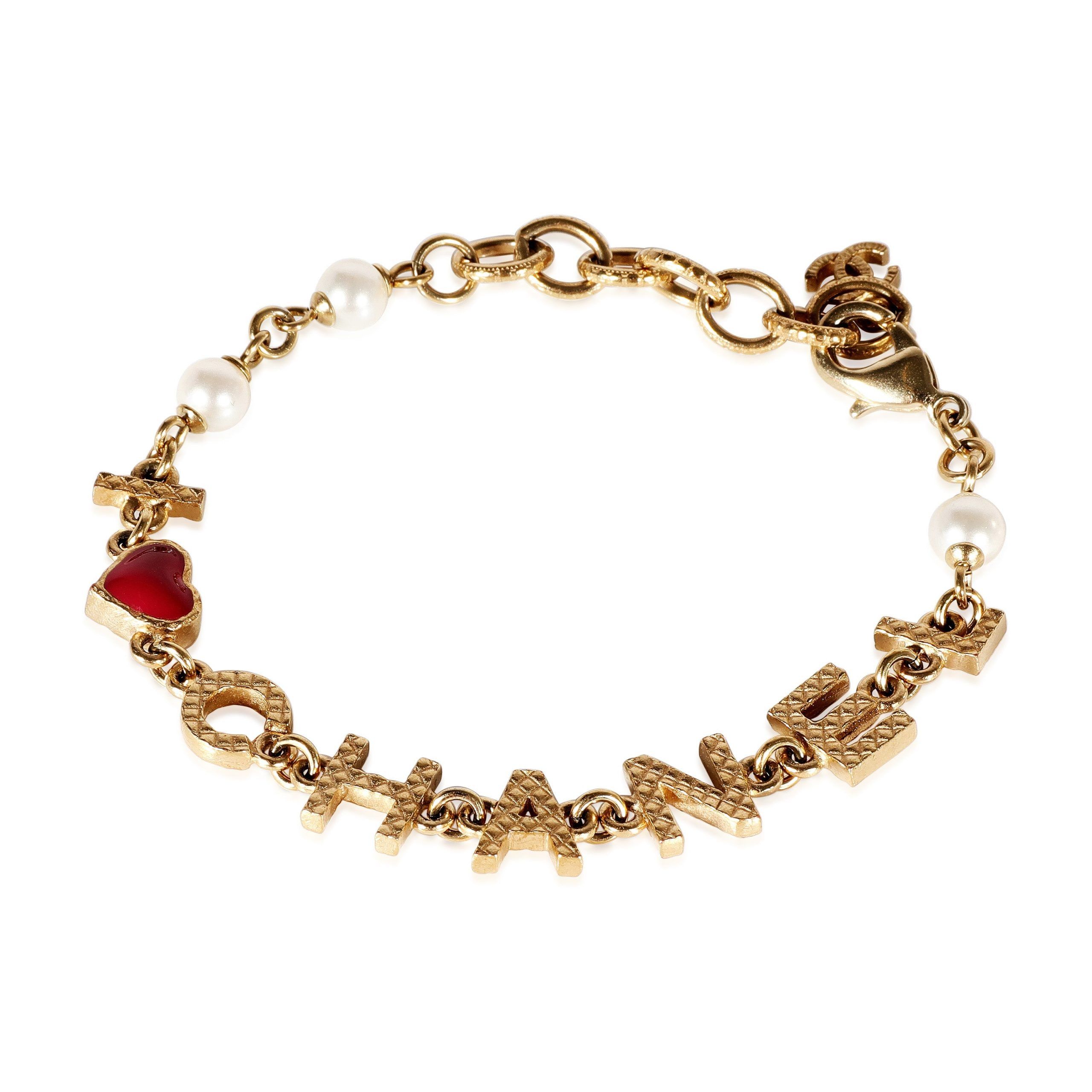 image of Chanel Bracelet With Faux Pearls & Heart in Silver, Women's