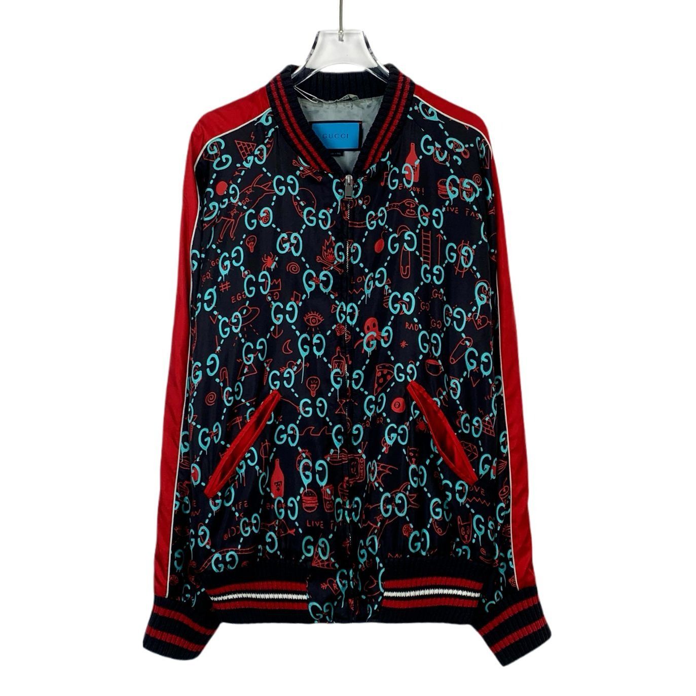 Gucci Gucci Black & Red G Monogram Print Bomber Jacket With Ribbed Size US L / EU 52-54 / 3 - 1 Thumbnail