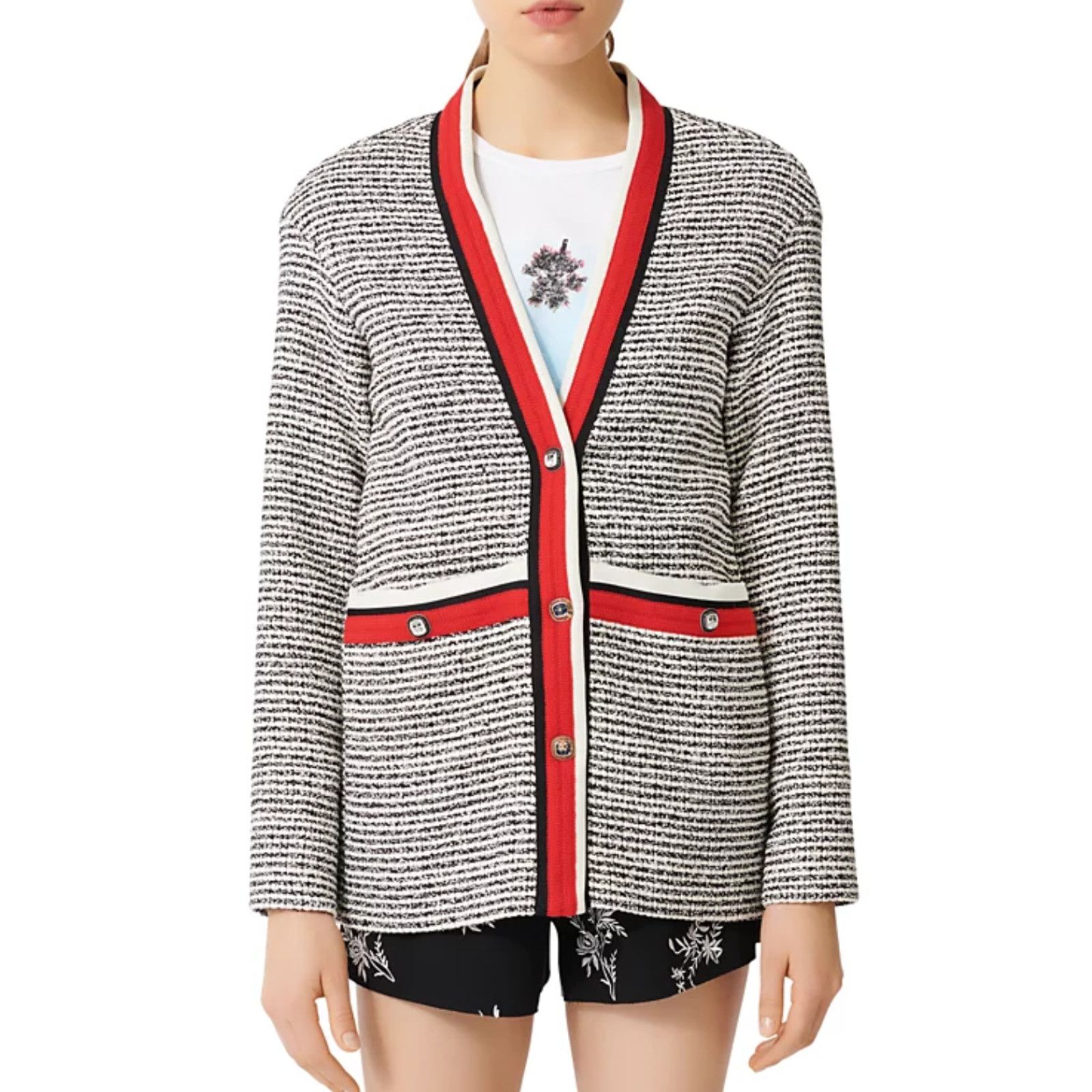 Maje Maje Visala Tweed Jacket Ecru/Noir Size 42/XL Size M / US 6-8 / IT 42-44 - 1 Thumbnail