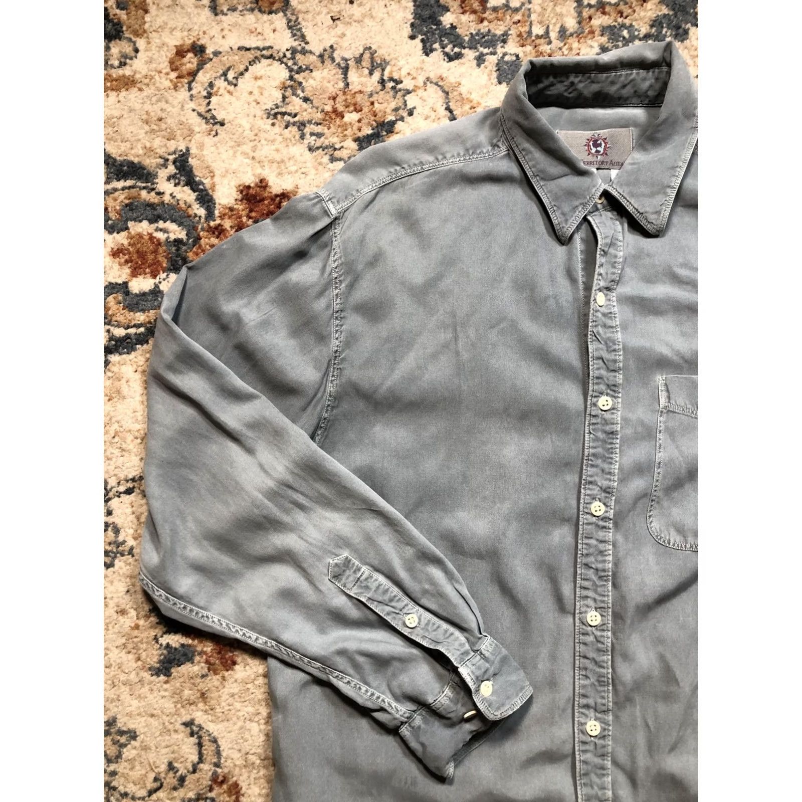 The Territory Ahead Territory Ahead Shirt Mens Medium Gray Silk Cotton Long Sleeve Button Up Casual Size US M / EU 48-50 / 2 - 3 Thumbnail