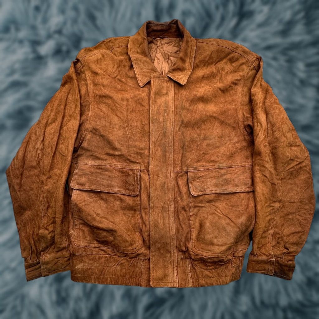 Bruno Magli VINTAGE Bruno Magli Bomber Suede Leather Jacket Mens M Brown Zip Jacket Size US M / EU 48-50 / 2 - 1 Thumbnail