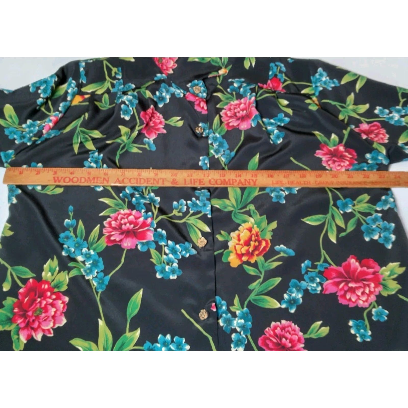 Vintage Vintage Maggie Sweet Blouse 1X Plus Size Black Floral Gold Flower Buttons Size XL / US 12-14 / IT 48-50 - 6 Thumbnail