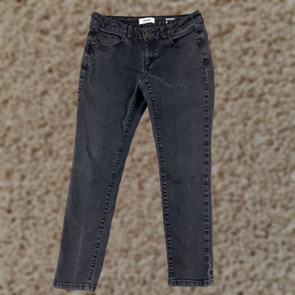 Vintage Sonoma Pants Womens 8 Black Skinny Leg Cotton Blend Stretch Mid Rise 28x27 Size 30" / US 8 / IT 44 - 1 Thumbnail