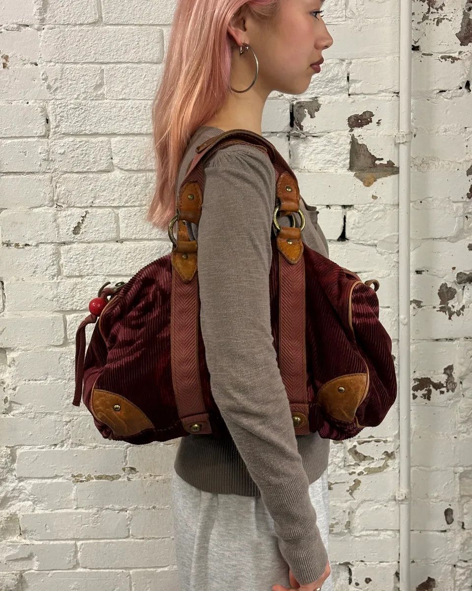 Marc Jacobs Marc Jacobs Burgundy Corduroy Leather Trim Red Handle Bag Size ONE SIZE - 3 Thumbnail