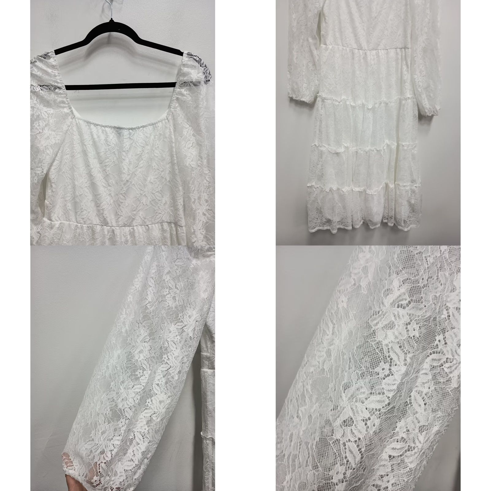 Vintage Simplee Dress Womens Medium White Lace Tiered Midi Boho Romantic Cottagecore Size M / US 6-8 / IT 42-44 - 9 Thumbnail