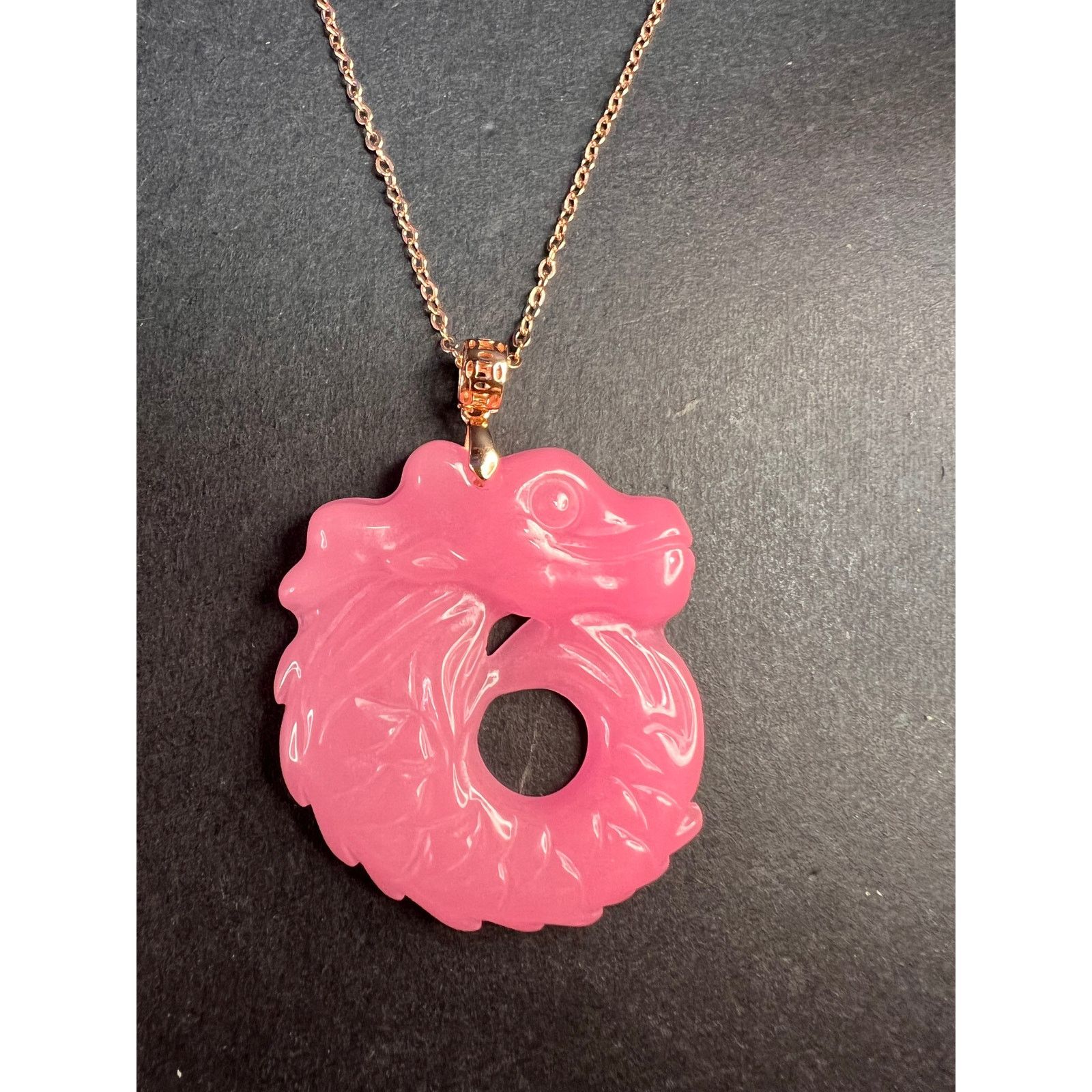 Other NEW Pink jade dragon pendant necklace in gold 925 silver Size ONE SIZE - 1 Thumbnail