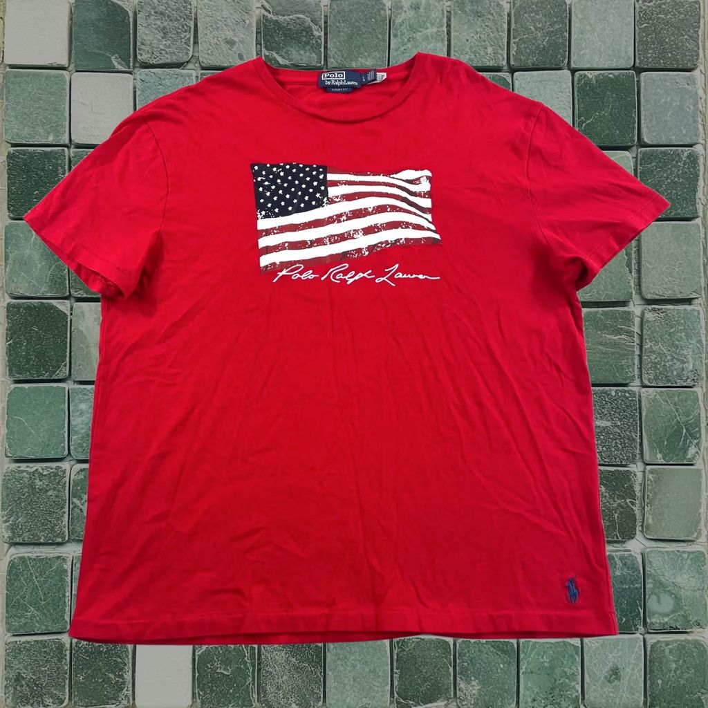 Polo Ralph Lauren American Flag T Shirt Red Large Classic Fit Usa Ss Men, Men's