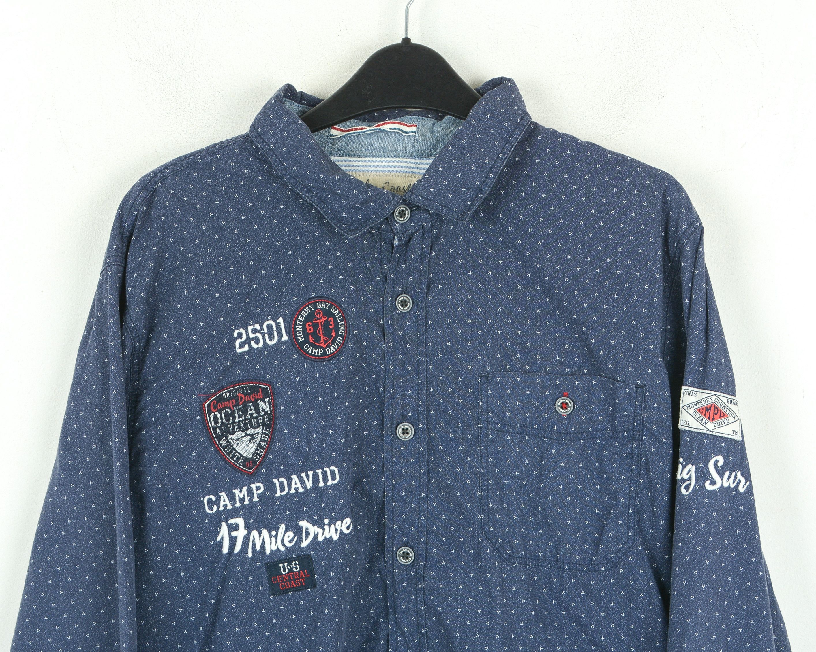 Camp David Men Button Up Shirt L Embroided Long Sleeve Polka Dot Size US L / EU 52-54 / 3 - 2 Thumbnail