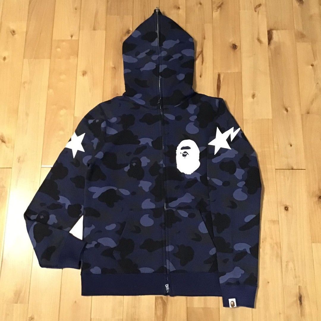 BAPE STA Blue Camo Full Zip Hoodie a bathing ape star