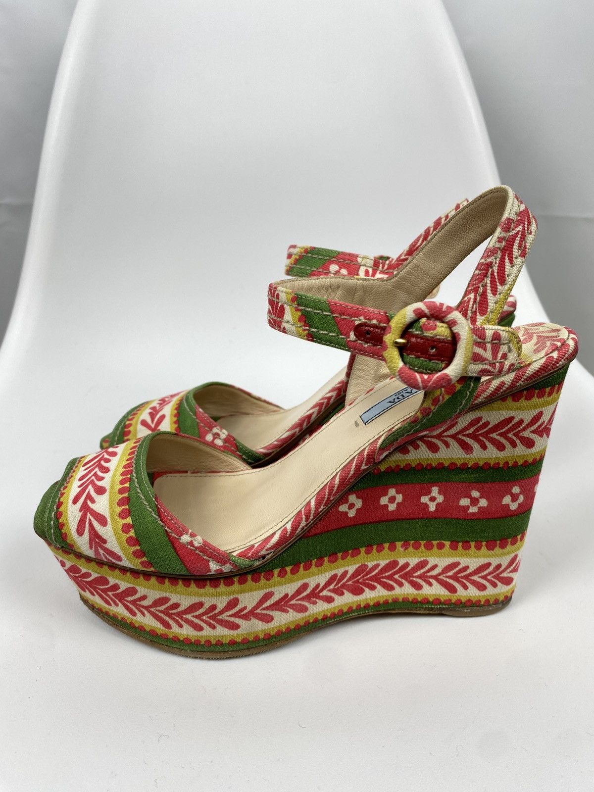 Prada Prada Platform Sandals Cloth Wedges Printed size 38 Size US 8 / IT 38 - 3 Thumbnail