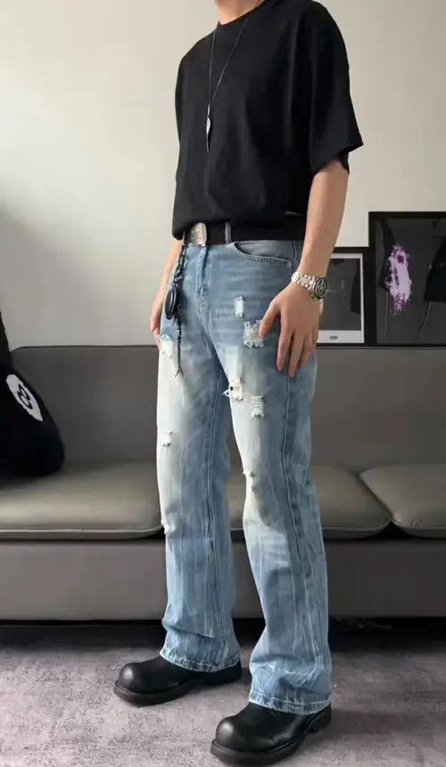 Designer × Japanese Brand × Vintage flared damaged yuppie ripped jeans Size US 30 / EU 46 - 2 Thumbnail