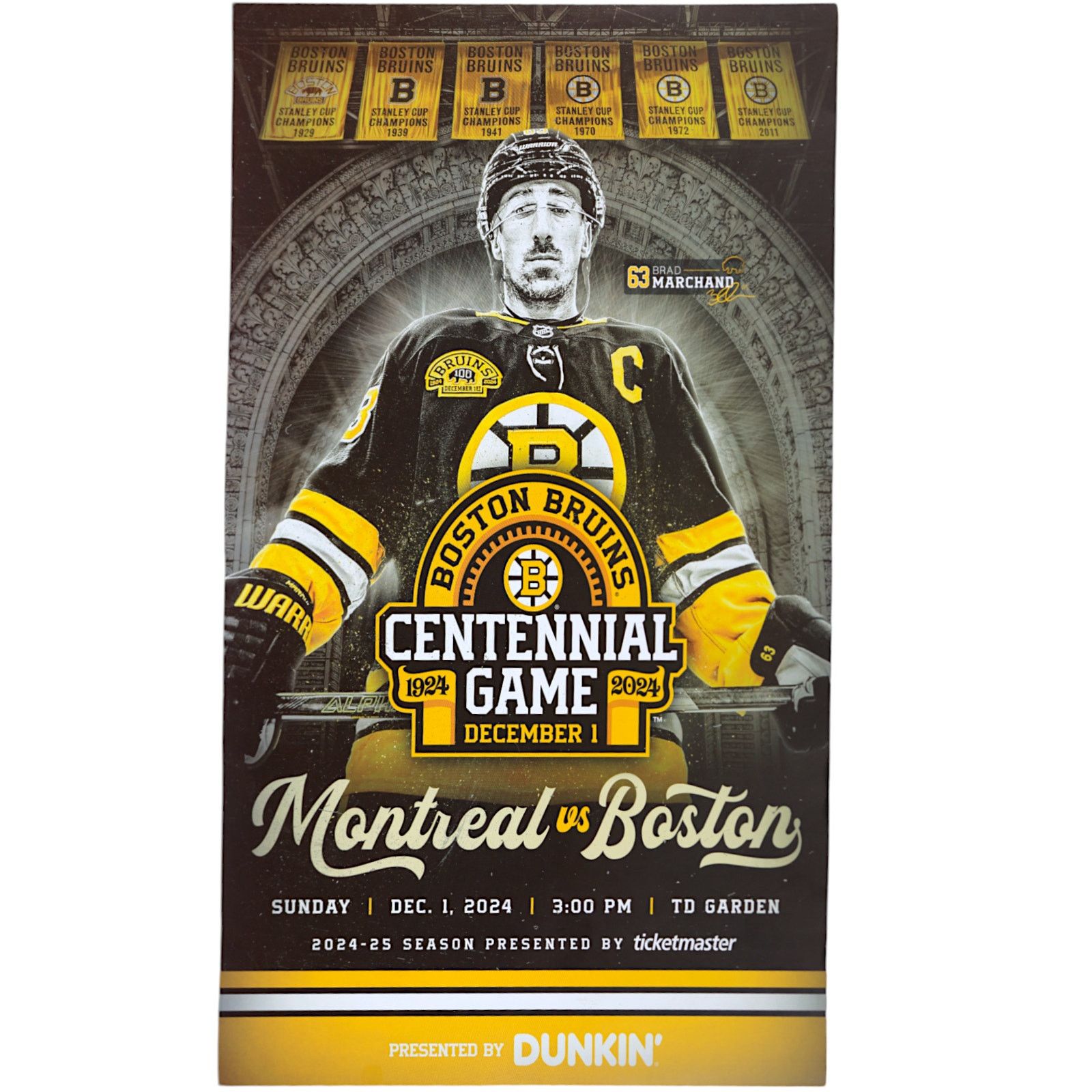 NHL Boston Bruins v Montreal Canadiens 12/1/24 Centennial Poster Size ONE SIZE - 1 Thumbnail
