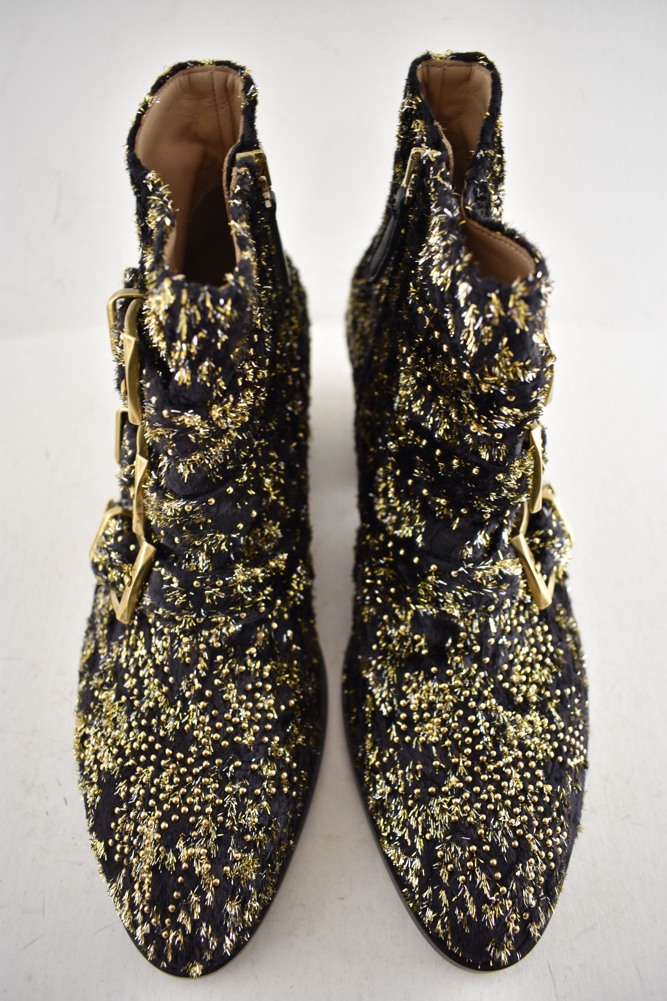 Chloe Chloe Suzanna Gold Velvet Studded Short Ankle Heel Bootie 37 Size US 7 / IT 37 - 6 Thumbnail
