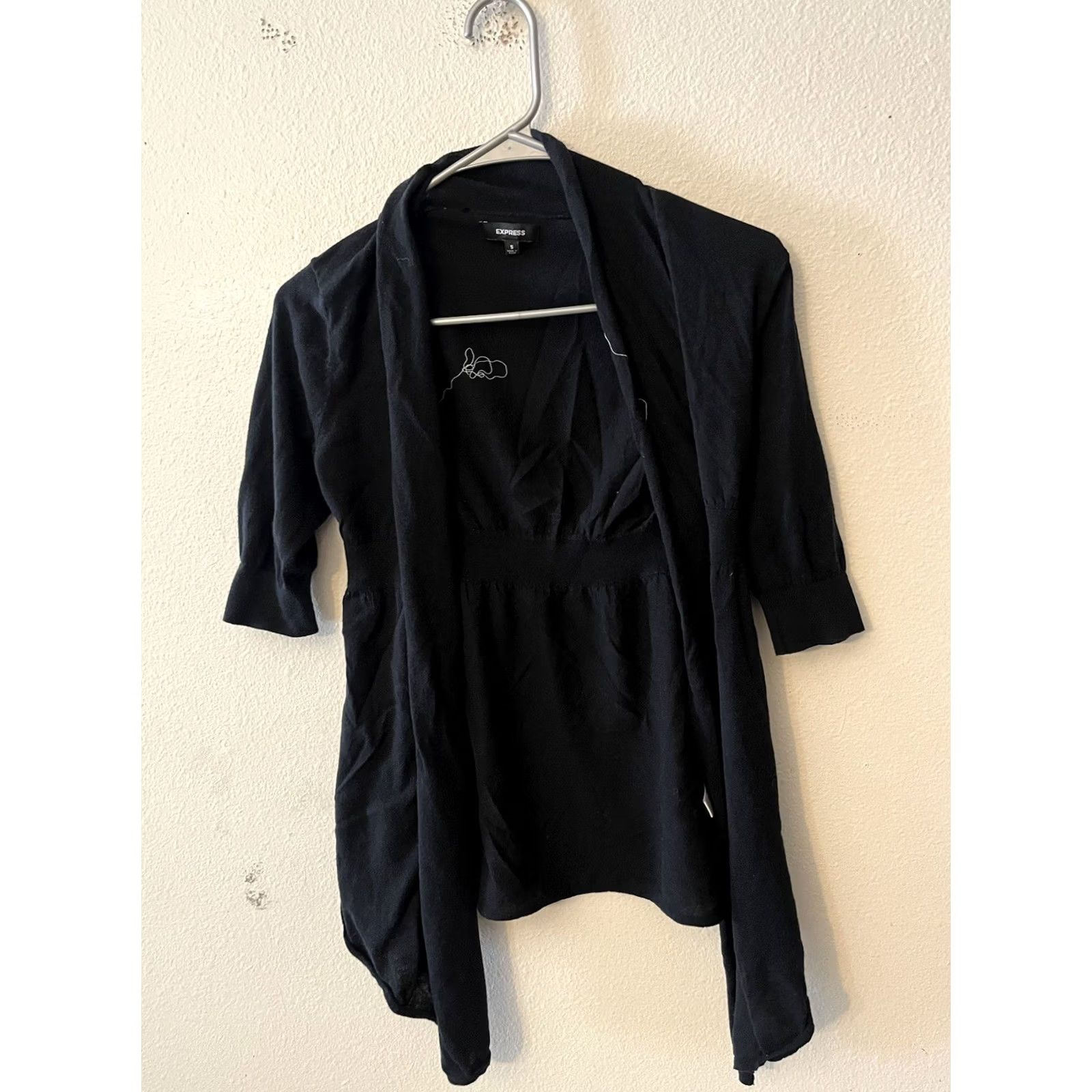 Express VINTAGE Express Cardigan Shirt Womens Small Black Open Short Sleeve Knit Cotton Crew Neck Size S / US 4 / IT 40 - 2 Thumbnail