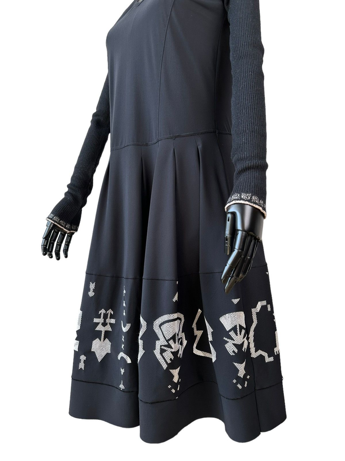 Marithe + Francois Girbaud MARITHE FRANCOIS GIRBAUD Geometric Flared Black Midi Dress Size XL / US 12-14 / IT 48-50 - 6 Thumbnail