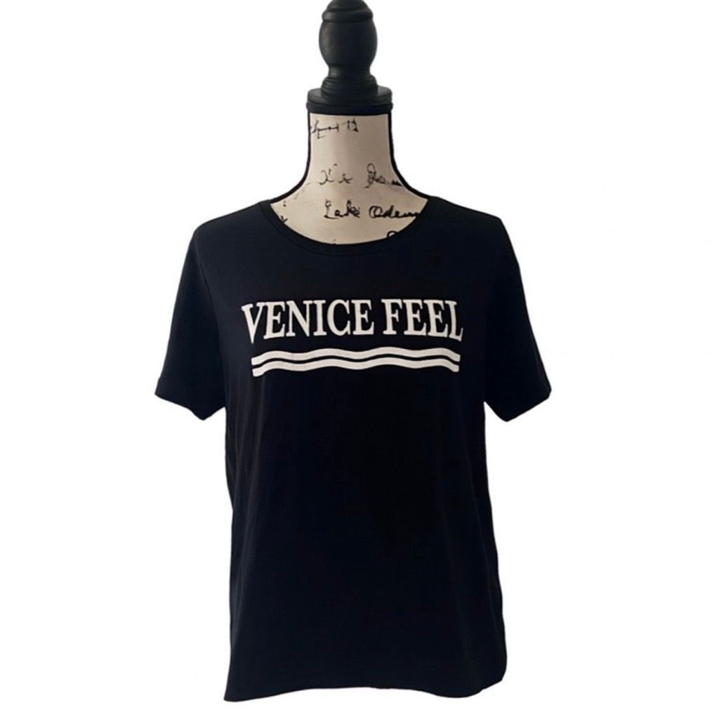 Zara Zara Trafaluc Women’s Black “Venice Feel” Graphic T-Shirt | Size L / US 10 / IT 46 - 1 Thumbnail