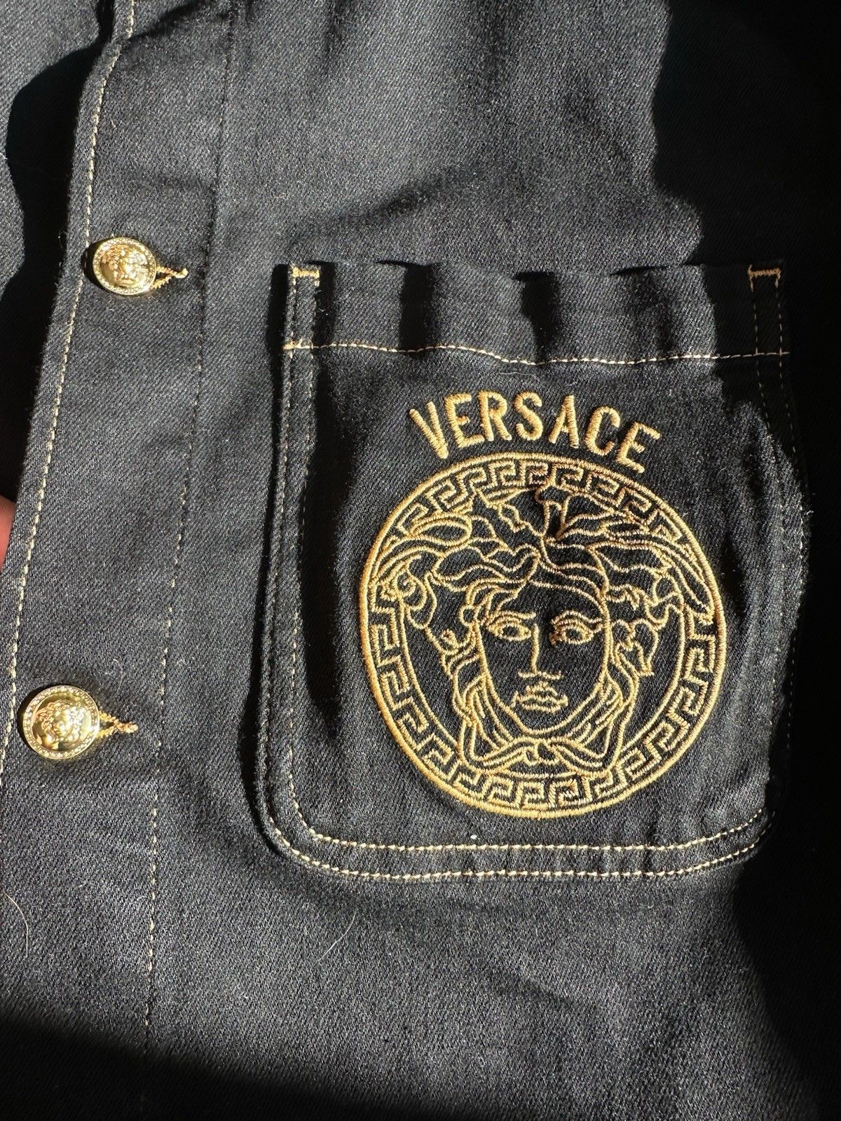 Versace Black Versace Jean Jacket With Great Gold Details, Buttons, Size US XL / EU 56 / 4 - 2 Thumbnail